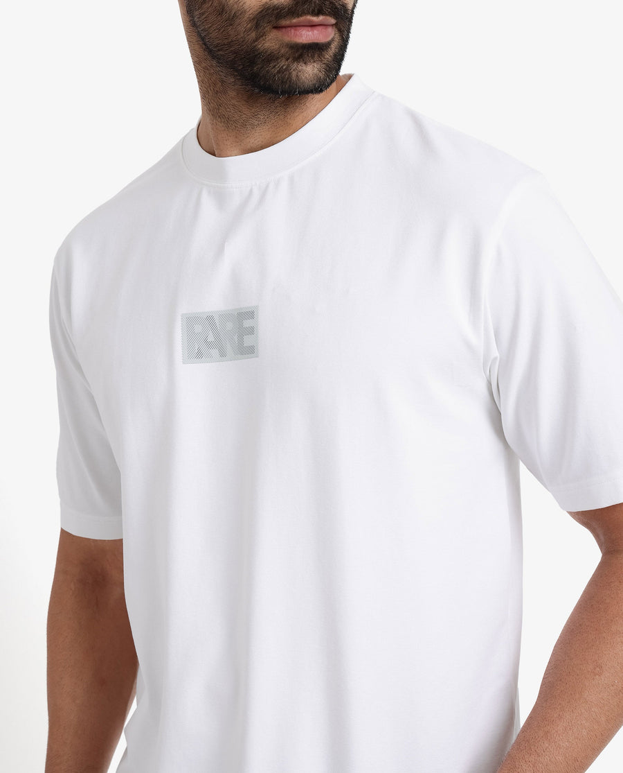 Rare Rabbit Men's Reborn-T White Cotton Graphic Print Oversized Fit Half Sleeve Crew Neck T-Shirt