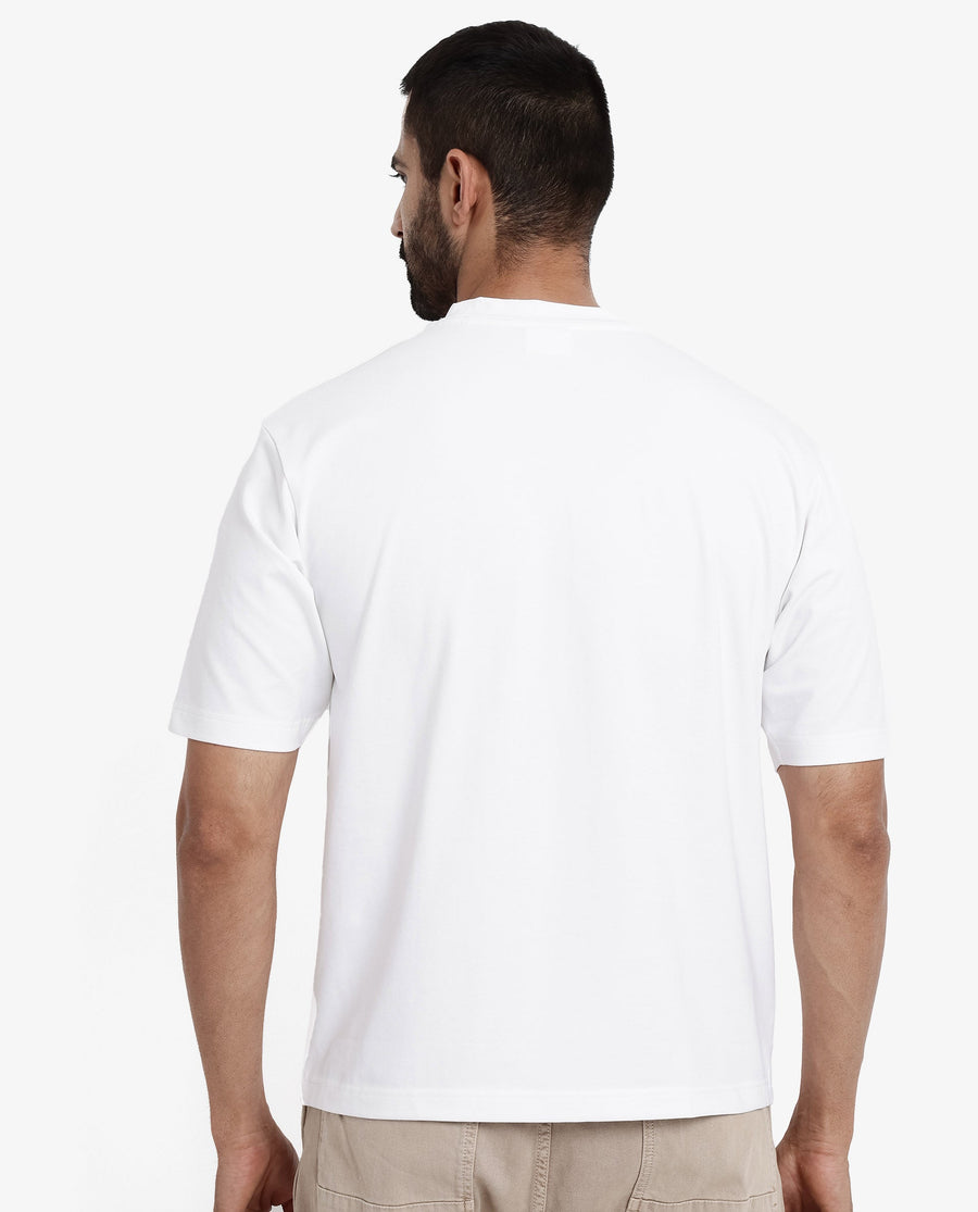 Rare Rabbit Men's Reborn-T White Cotton Graphic Print Oversized Fit Half Sleeve Crew Neck T-Shirt
