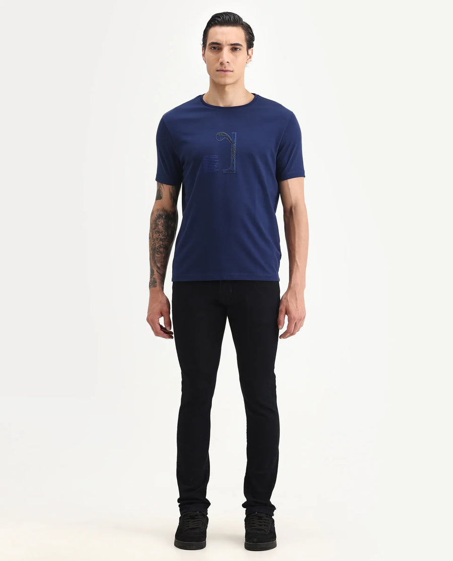 Rare Rabbit Men's Reid Dark Blue Cotton Blend Plain Hawk Slim Fit Jeans