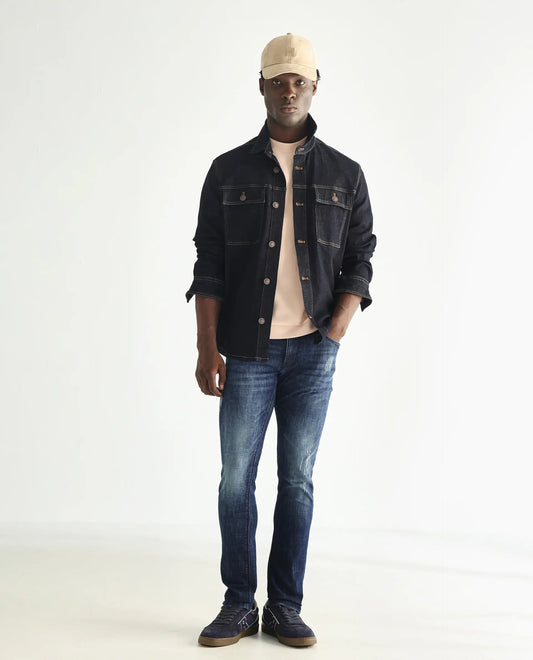 Rare Rabbit Men's Reims Light Blue Cotton Plain Hawk Slim Fit Jeans