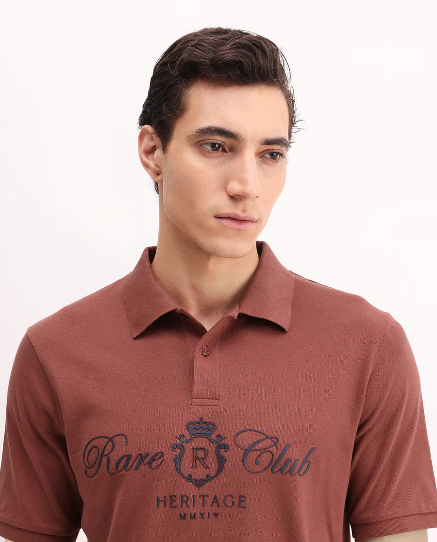 Rare Rabbit Men's Rem Dark Rust Cotton Plain Regular Fit Half Sleeve Polo