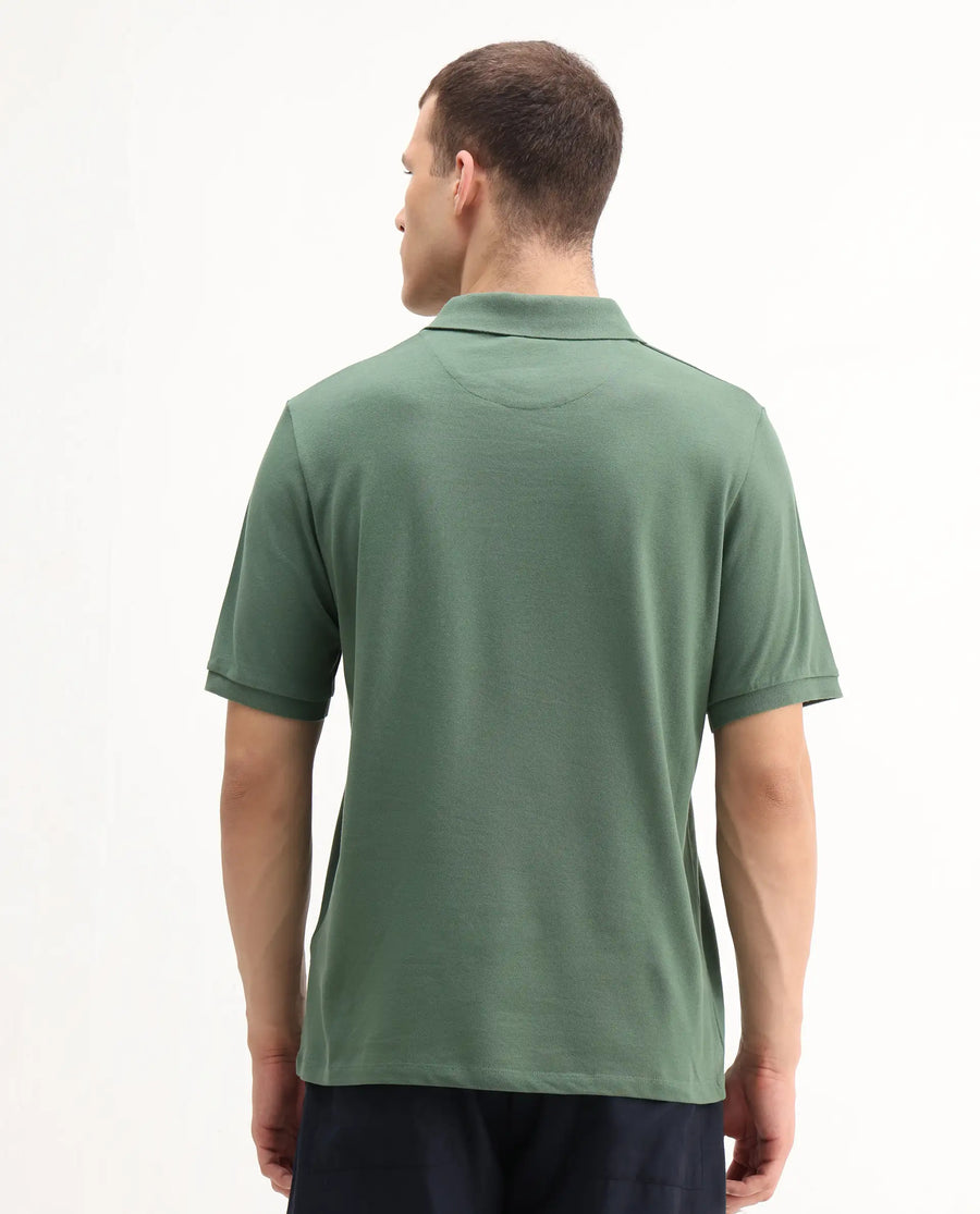 Rare Rabbit Men's Rem Green Cotton Graphic Print Regular Fit Half Sleeve Polo