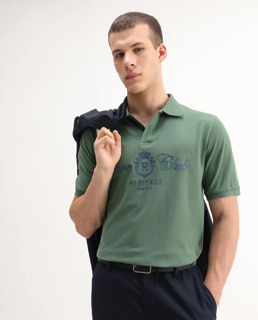 Rare Rabbit Men's Rem Green Cotton Graphic Print Regular Fit Half Sleeve Polo