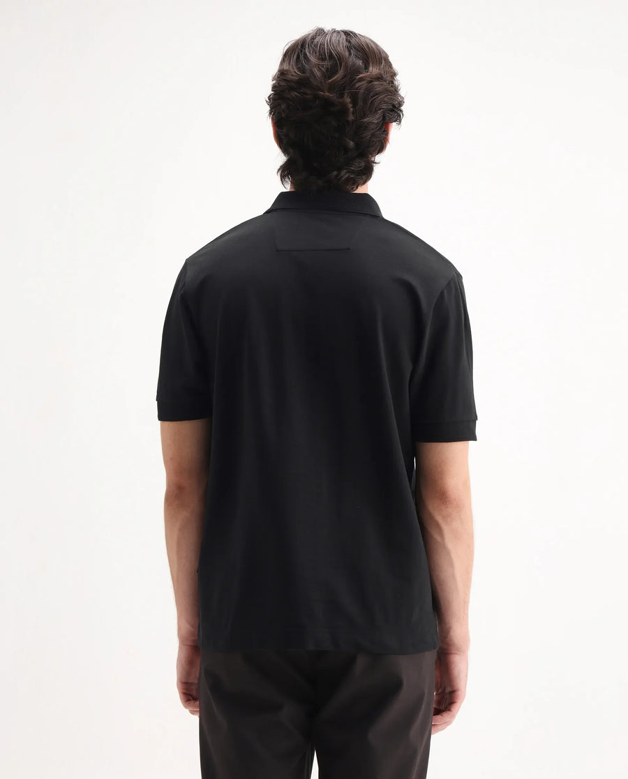 Rare Rabbit Men's Remo Black Cotton Blend Plain Regular Fit Half Sleeve Polo