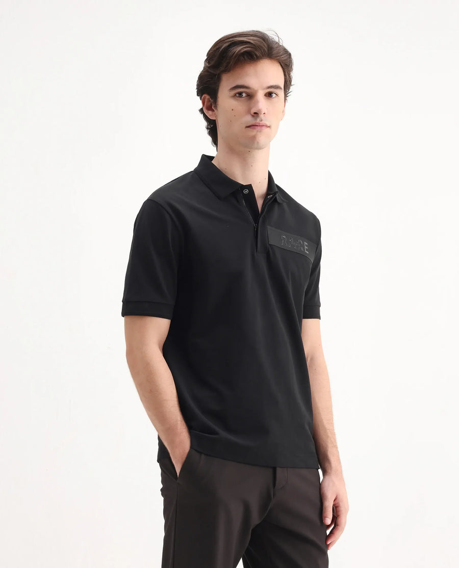 Rare Rabbit Men's Remo Black Cotton Blend Plain Regular Fit Half Sleeve Polo
