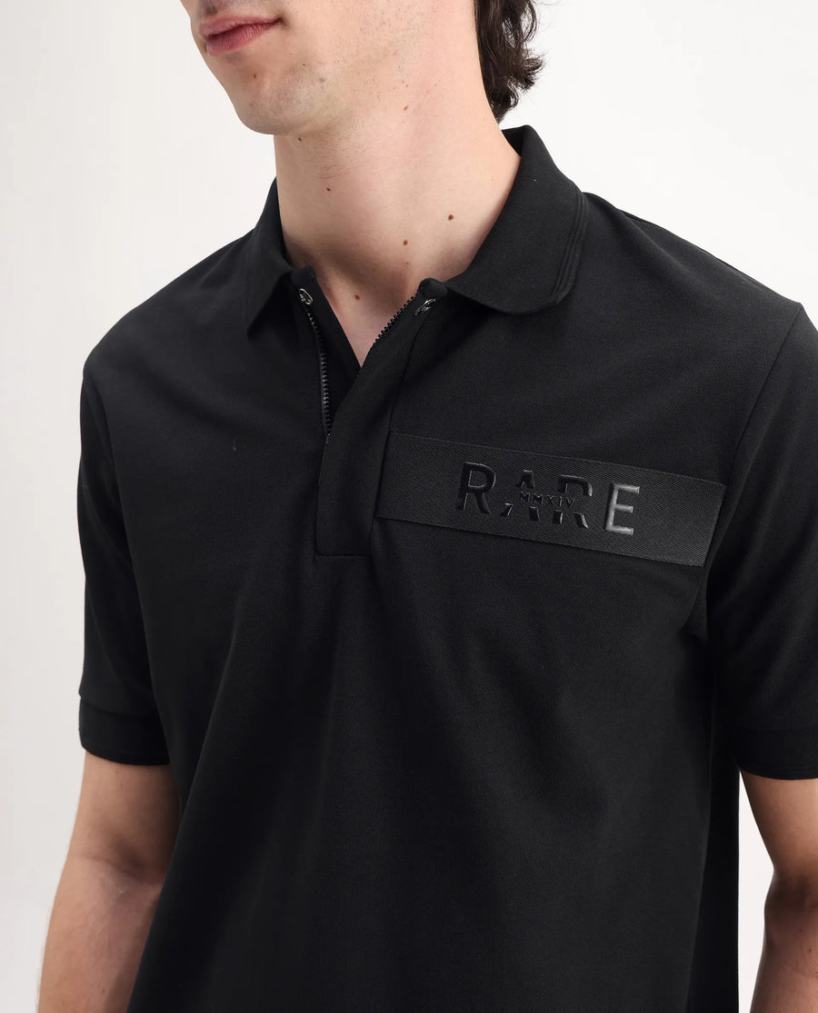 Rare Rabbit Men's Remo Black Cotton Blend Plain Regular Fit Half Sleeve Polo