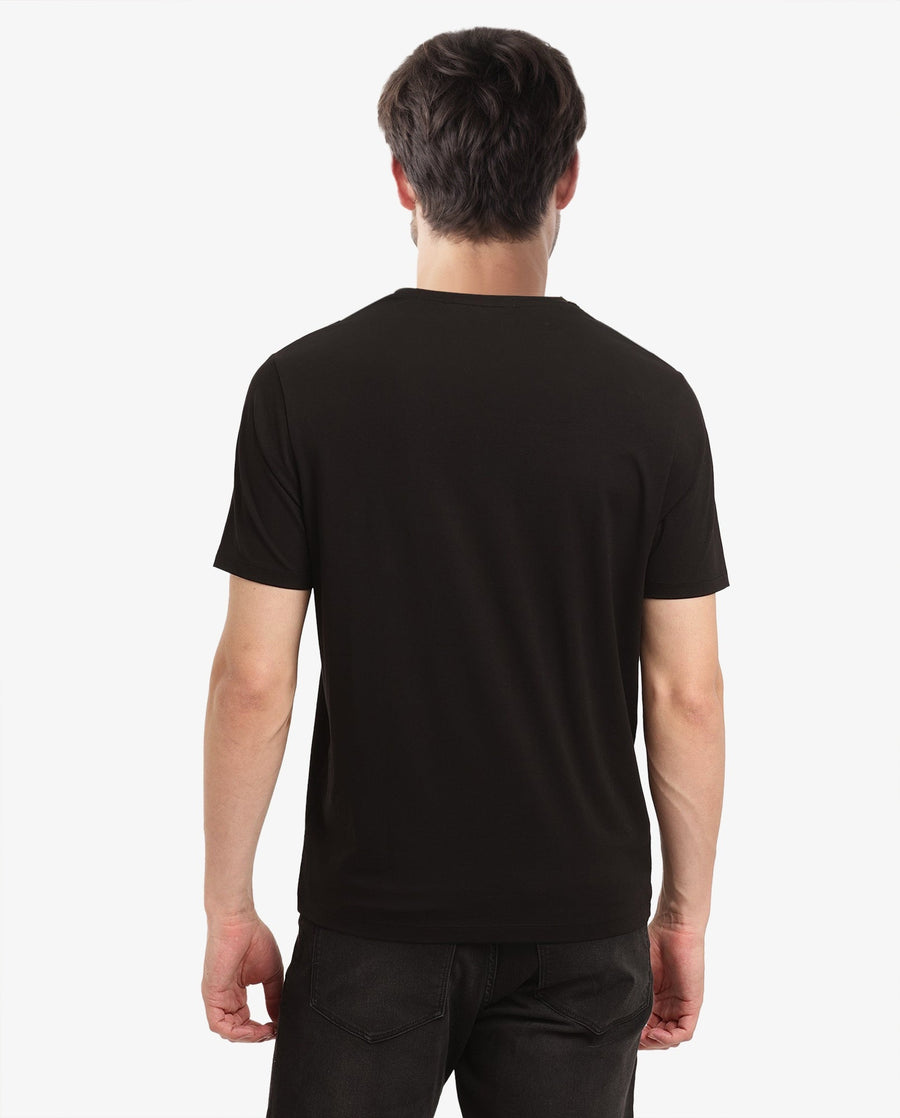Rare Rabbit Men's Ranato Black Cotton Graphic Print Regular Fit Half Sleeve Crew Neck T-Shirt