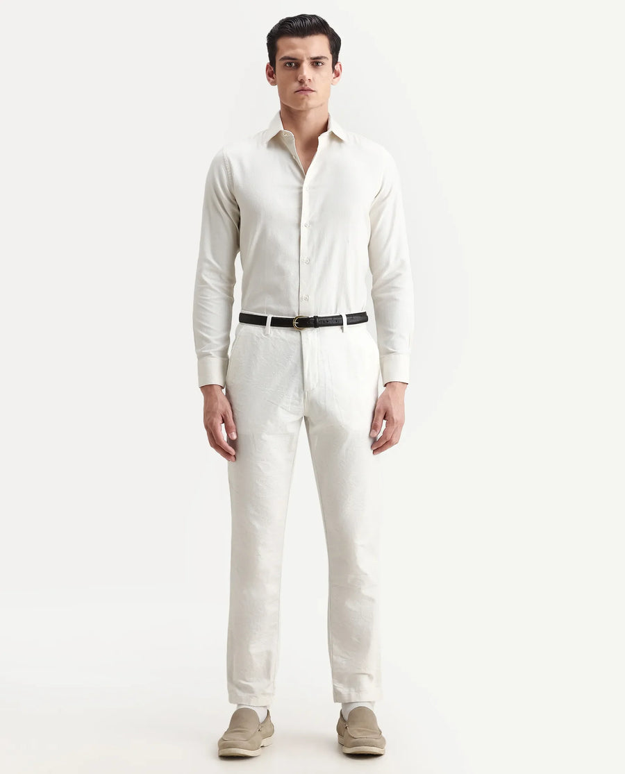 Rare Rabbit Men's Renil Off White Cotton Plain Regular Fit Full Sleeve Collared Shirt