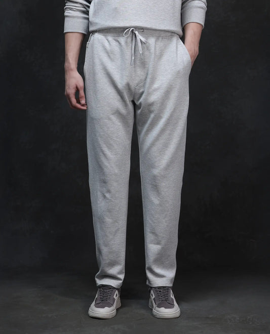 Rare Rabbit Men's Renk Melange Grey Modal Blend Plain Baggy Fit Track Pant