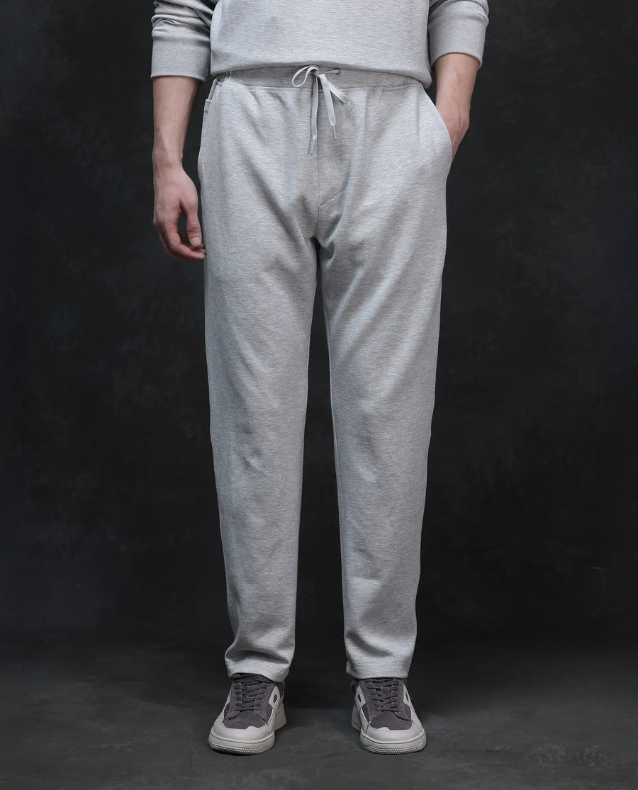 Rare Rabbit Men's Renk Melange Grey Modal Blend Plain Baggy Fit Track Pant