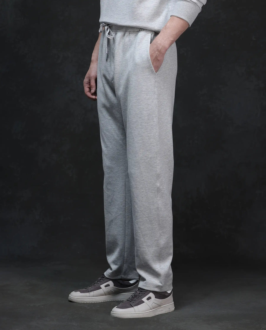 Rare Rabbit Men's Renk Melange Grey Modal Blend Plain Baggy Fit Track Pant