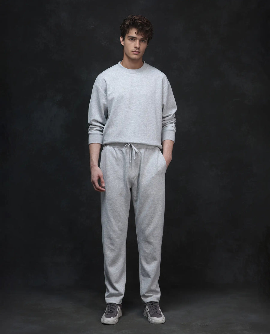 Rare Rabbit Men's Renk Melange Grey Modal Blend Plain Baggy Fit Track Pant