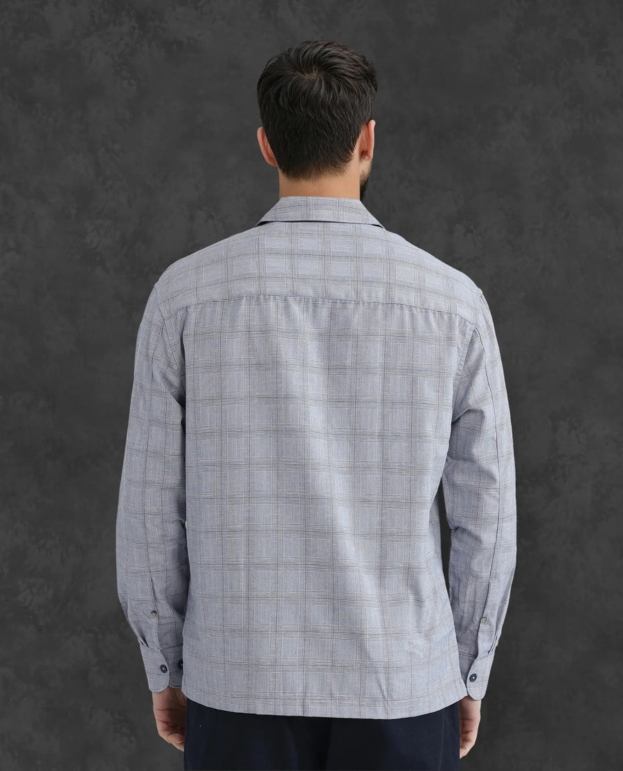 Rare Rabbit Men's Reno Blue Cotton Checked Print Regular Fit Full Sleeve Collared Shirt
