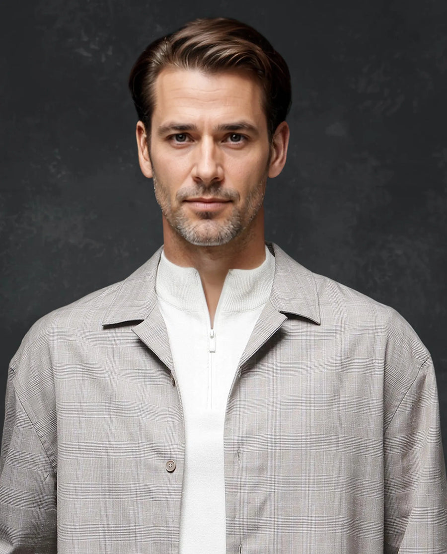 Rare Rabbit Men's Reno Beige Cotton Checked Print Regular Fit Full Sleeve Lapel Neck Shirt