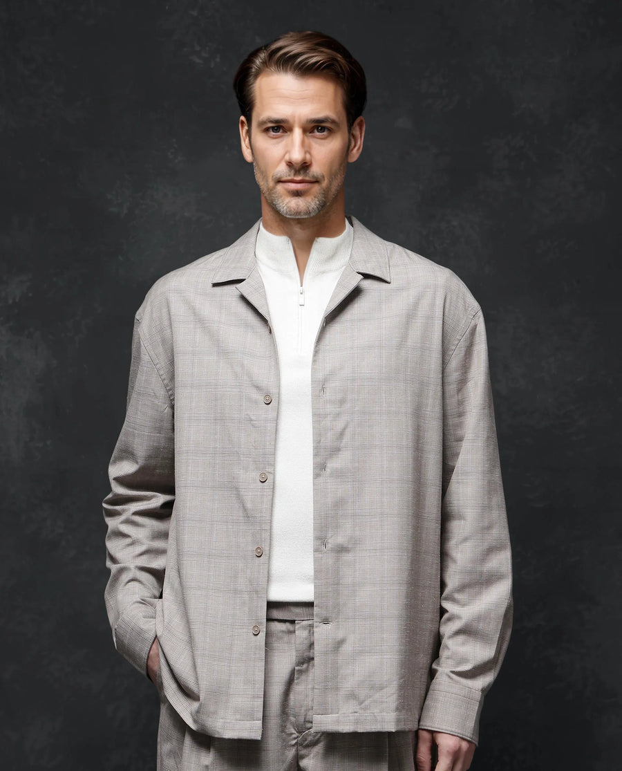 Rare Rabbit Men's Reno Beige Cotton Checked Print Regular Fit Full Sleeve Lapel Neck Shirt