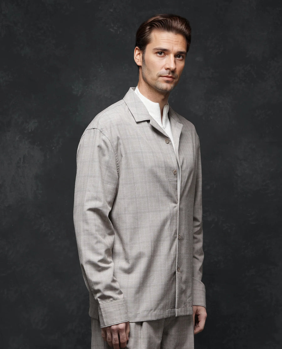 Rare Rabbit Men's Reno Beige Cotton Checked Print Regular Fit Full Sleeve Lapel Neck Shirt