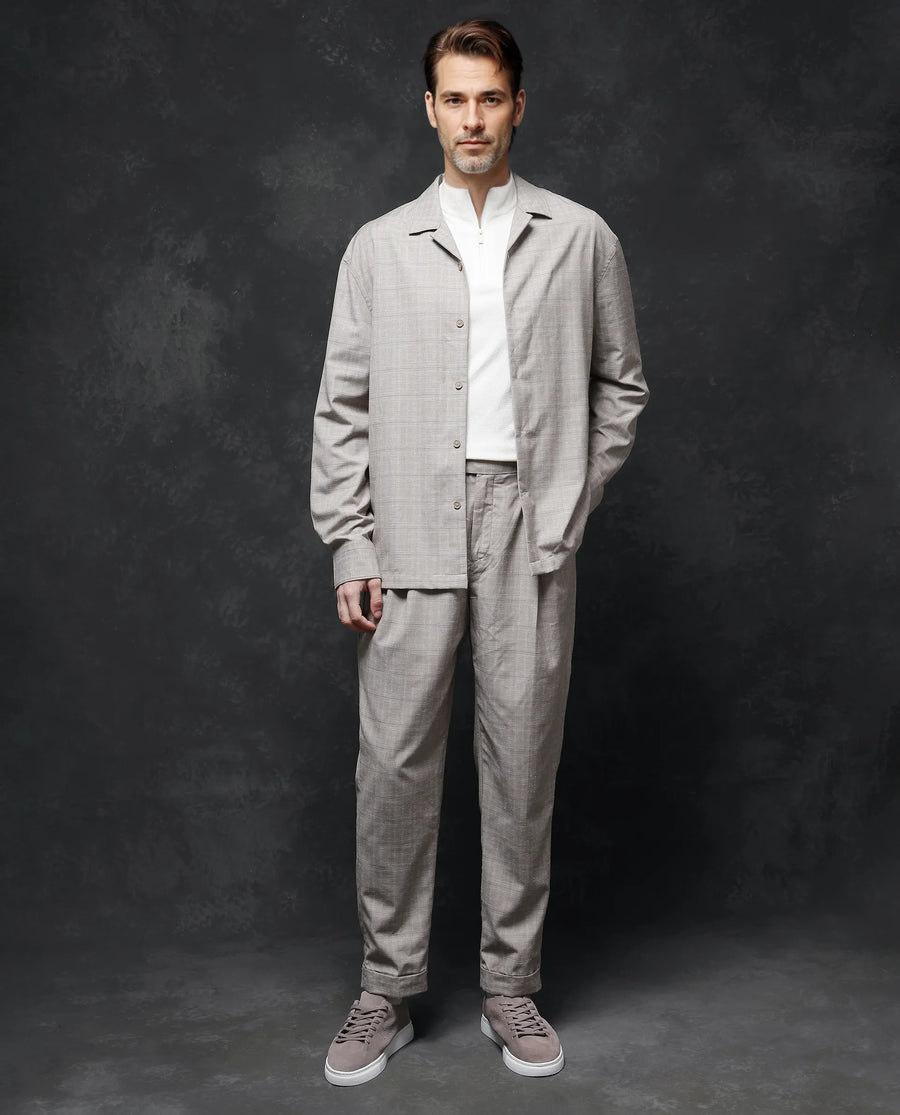 Rare Rabbit Men's Reno Beige Cotton Checked Print Regular Fit Full Sleeve Lapel Neck Shirt