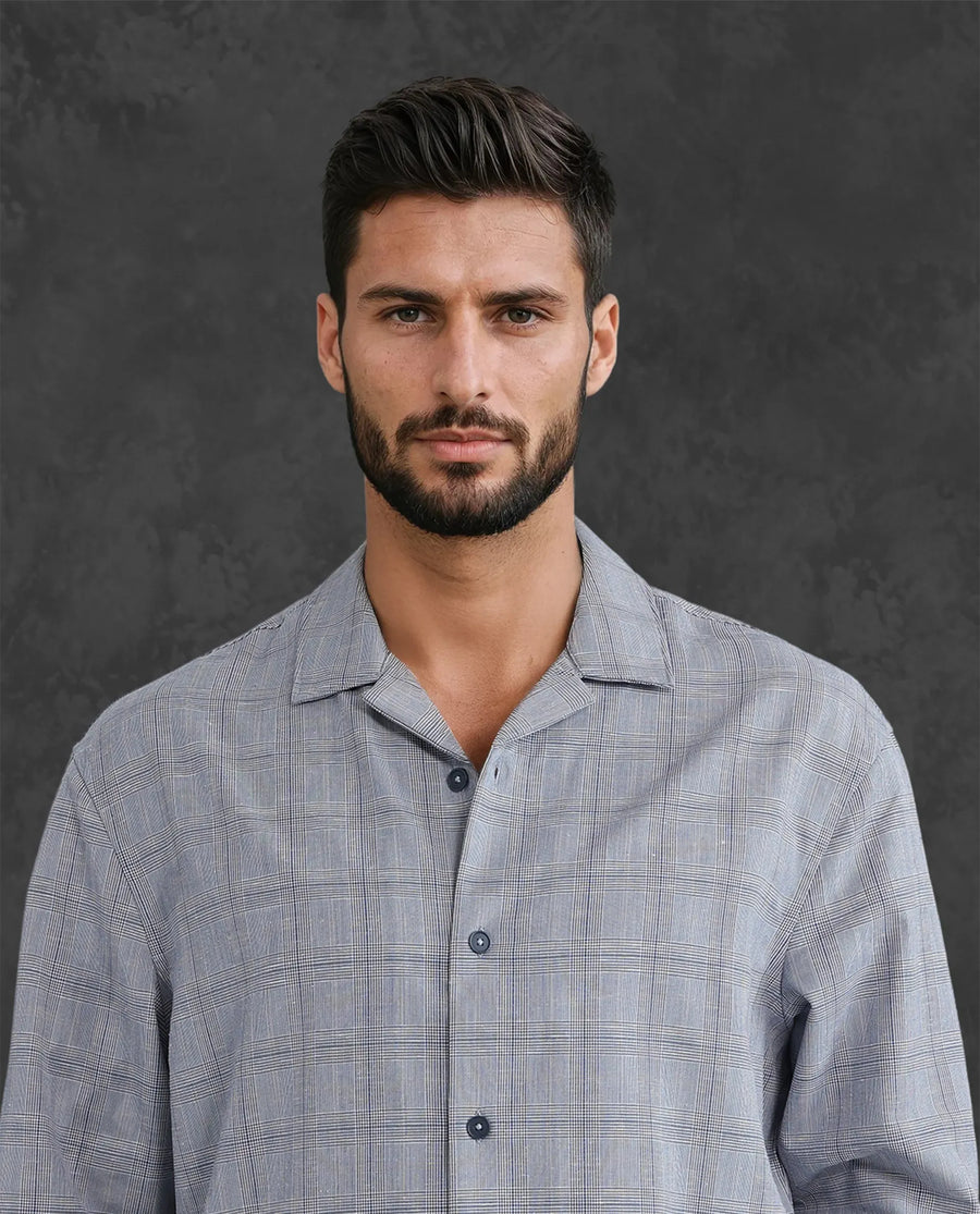 Rare Rabbit Men's Reno Blue Cotton Checked Print Regular Fit Full Sleeve Collared Shirt