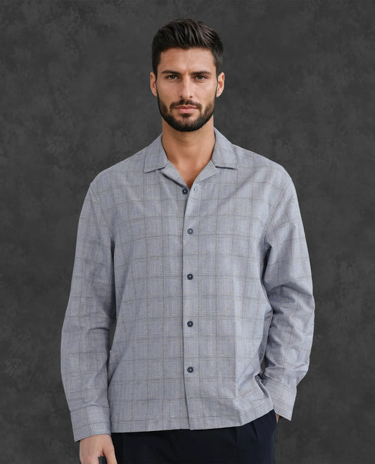 Rare Rabbit Men's Reno Blue Cotton Checked Print Regular Fit Full Sleeve Collared Shirt