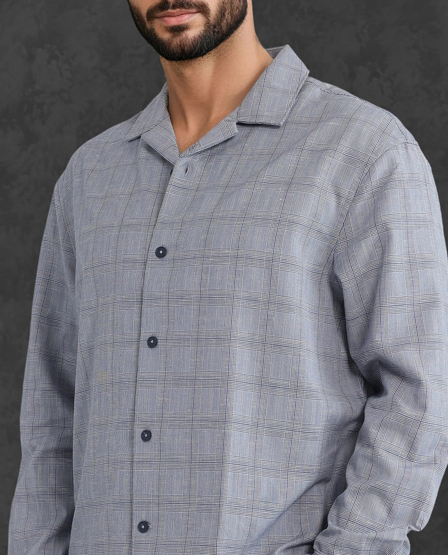 Rare Rabbit Men's Reno Blue Cotton Checked Print Regular Fit Full Sleeve Collared Shirt