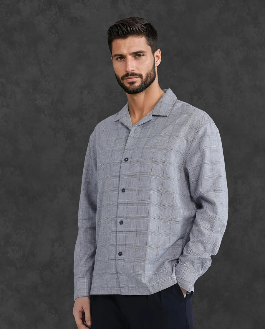 Rare Rabbit Men's Reno Blue Cotton Checked Print Regular Fit Full Sleeve Collared Shirt
