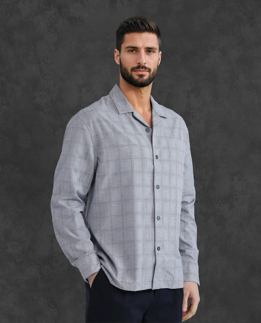 Rare Rabbit Men's Reno Blue Cotton Checked Print Regular Fit Full Sleeve Collared Shirt