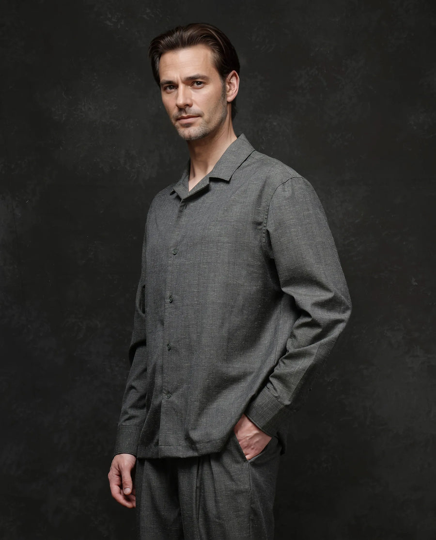 Rare Rabbit Men's Reno Dark Green Cotton Checked Print Regular Fit Full Sleeve Lapel Neck Shirt