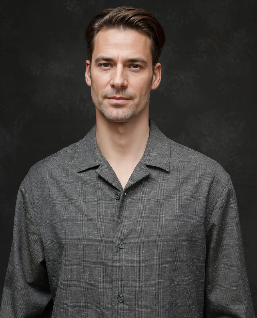 Rare Rabbit Men's Reno Dark Green Cotton Checked Print Regular Fit Full Sleeve Lapel Neck Shirt