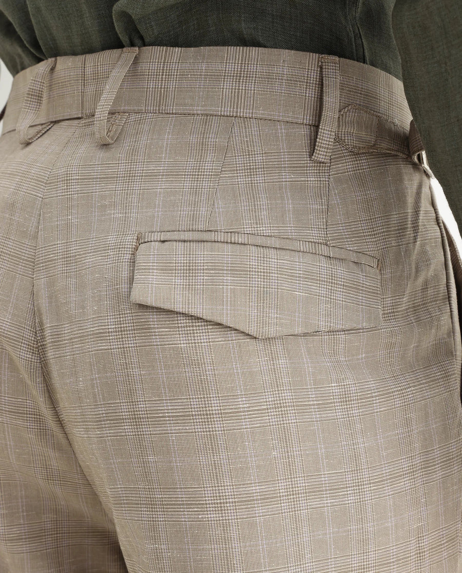 Rare Rabbit Men's Renot Beige Cotton Checked Print Regular Fit Trouser