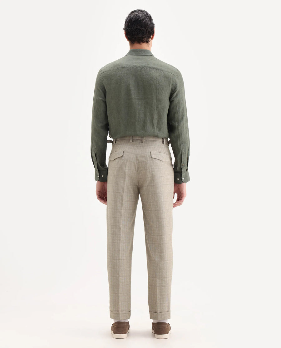 Rare Rabbit Men's Renot Beige Cotton Checked Print Regular Fit Trouser
