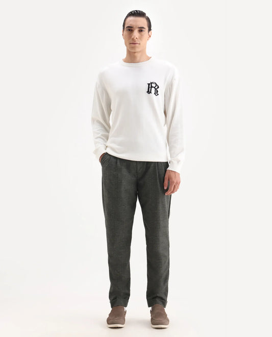 Rare Rabbit Men's Renot Dark Green Cotton Checked Print Regular Fit Trouser