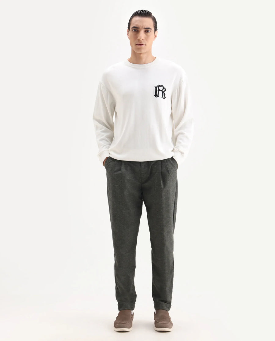 Rare Rabbit Men's Renot Dark Green Cotton Checked Print Regular Fit Trouser