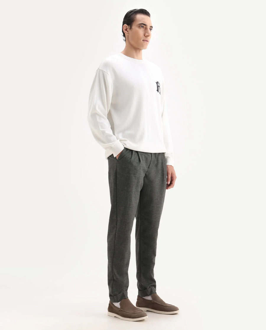 Rare Rabbit Men's Renot Dark Green Cotton Checked Print Regular Fit Trouser