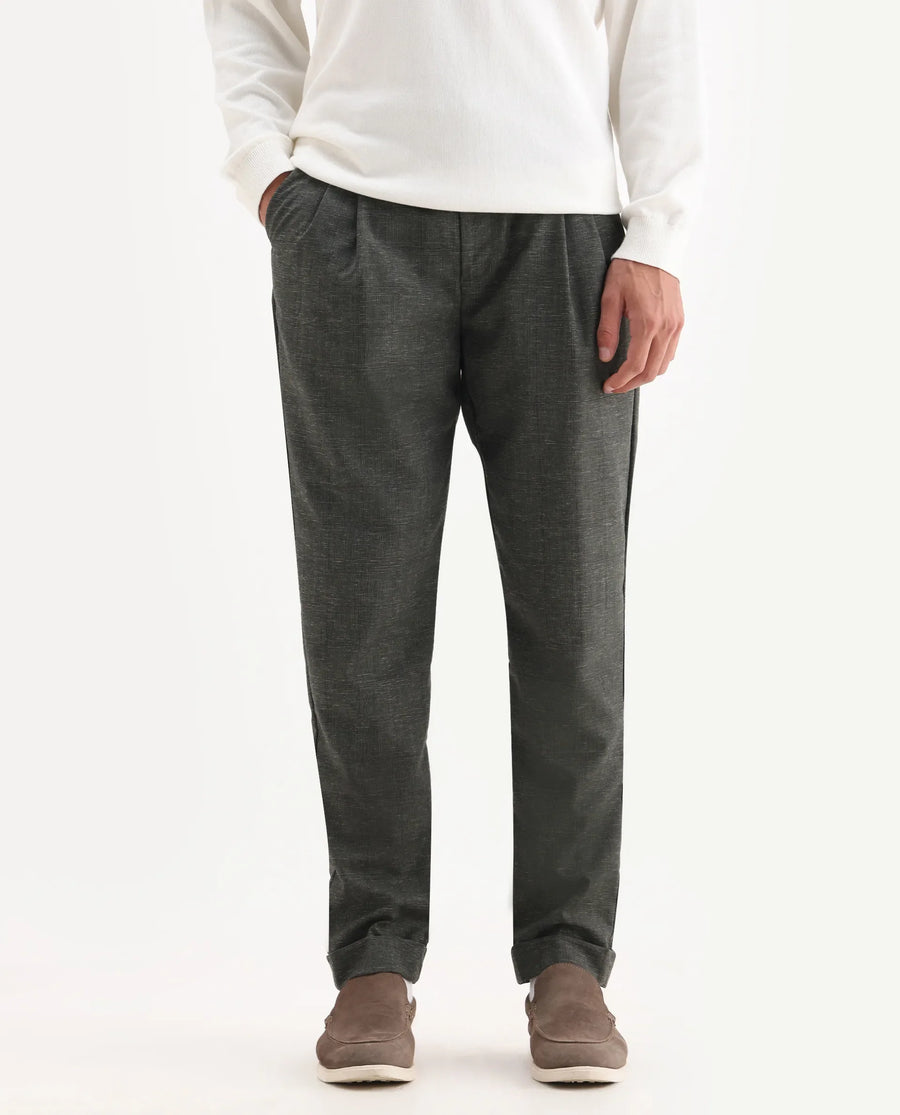 Rare Rabbit Men's Renot Dark Green Cotton Checked Print Regular Fit Trouser