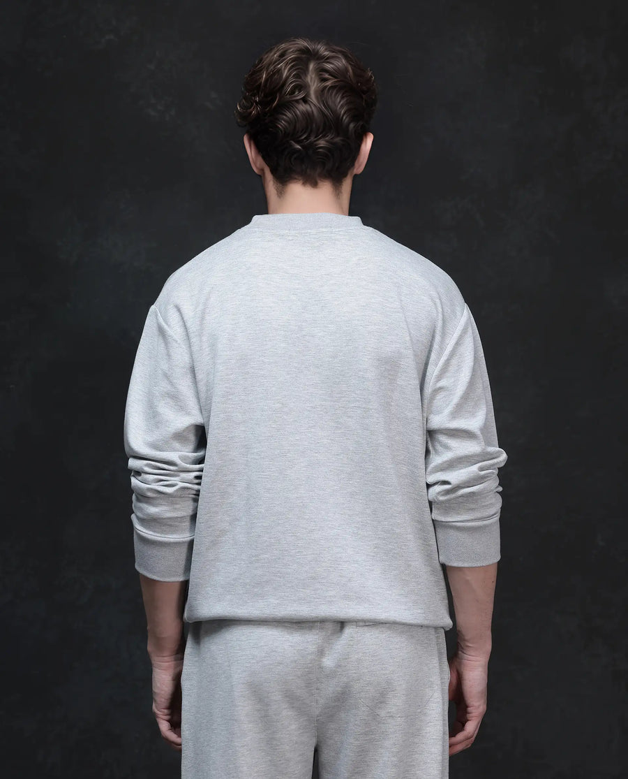 Rare Rabbit Men's Renzi Melange Grey Modal Plain Boxy Fit Full Sleeve Crew Neck Sweatshirt