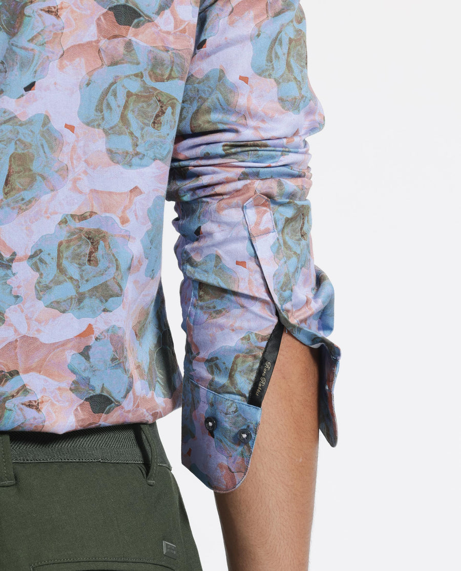 Rare Rabbit Men's Renzoo Blue Cotton Floral Print Regular Fit Full Sleeve Collared Shirt