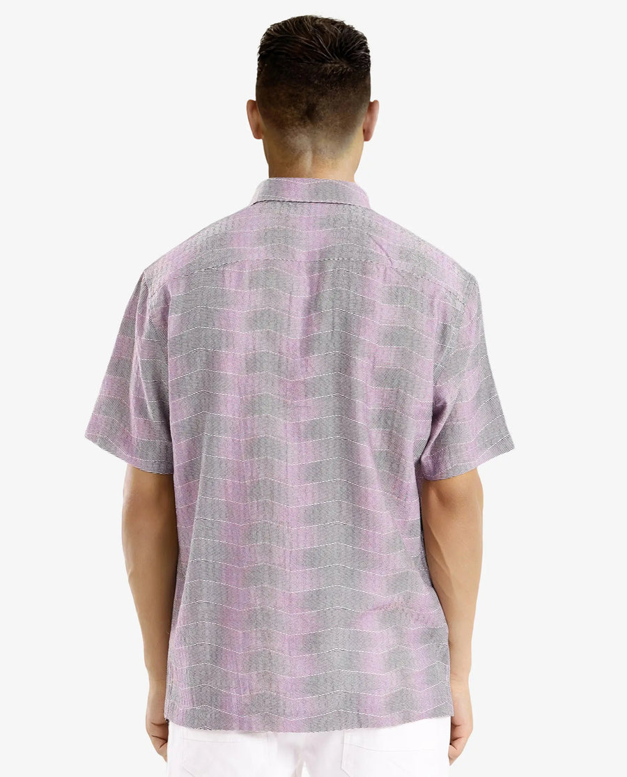 Rare Rabbit Men's Renz Purple Viscose Abstract Print Boxy Fit Half Sleeve Collared Shirt