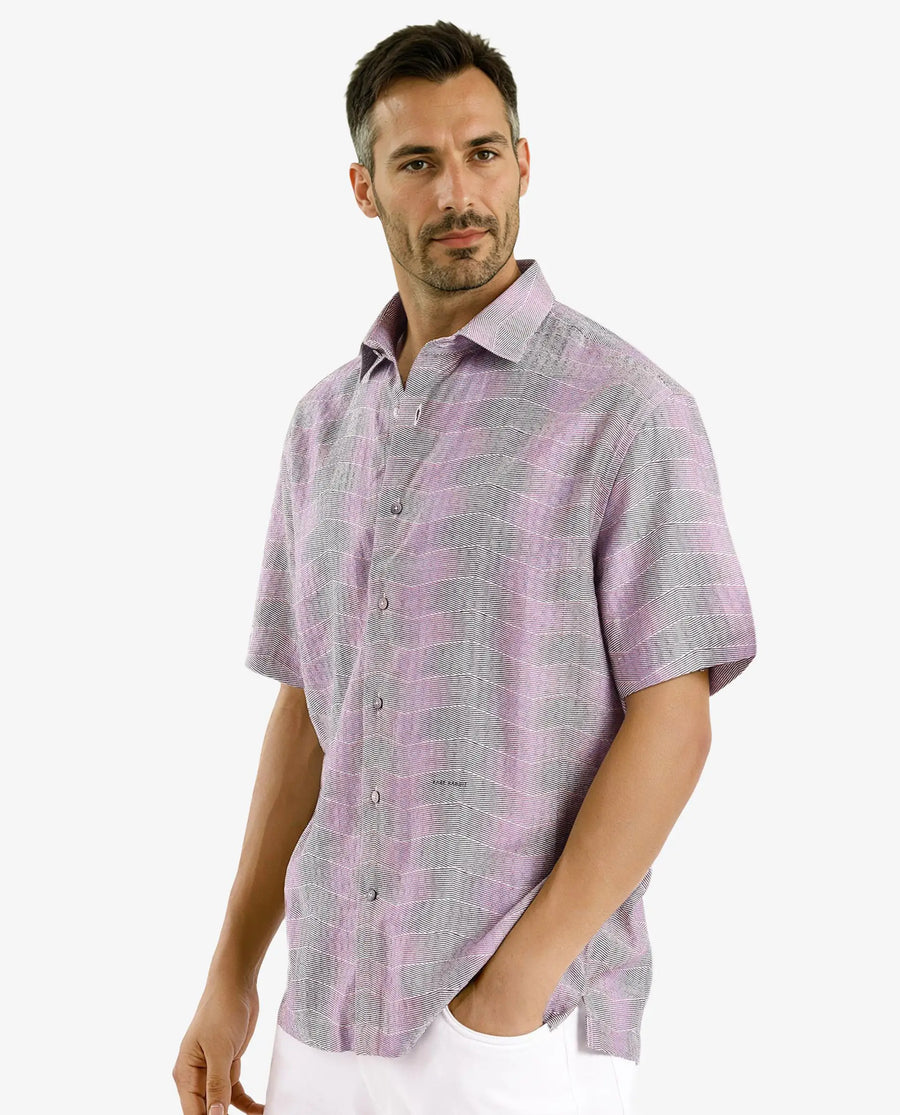 Rare Rabbit Men's Renz Purple Viscose Abstract Print Boxy Fit Half Sleeve Collared Shirt