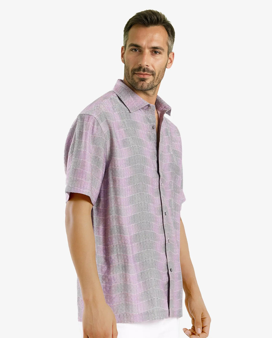 Rare Rabbit Men's Renz Purple Viscose Abstract Print Boxy Fit Half Sleeve Collared Shirt