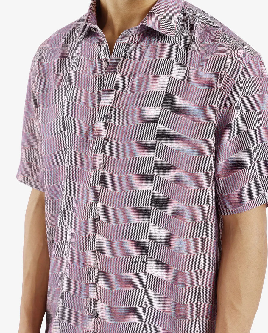 Rare Rabbit Men's Renz Purple Viscose Abstract Print Boxy Fit Half Sleeve Collared Shirt