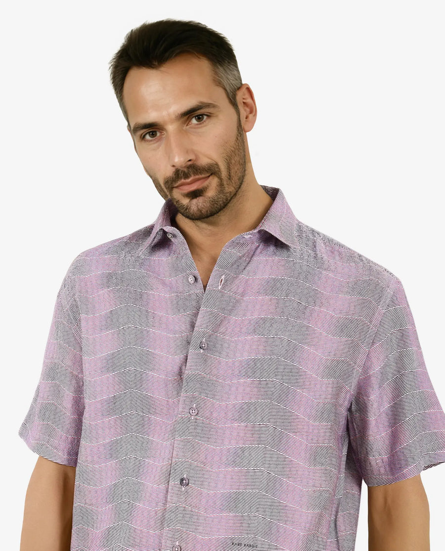 Rare Rabbit Men's Renz Purple Viscose Abstract Print Boxy Fit Half Sleeve Collared Shirt