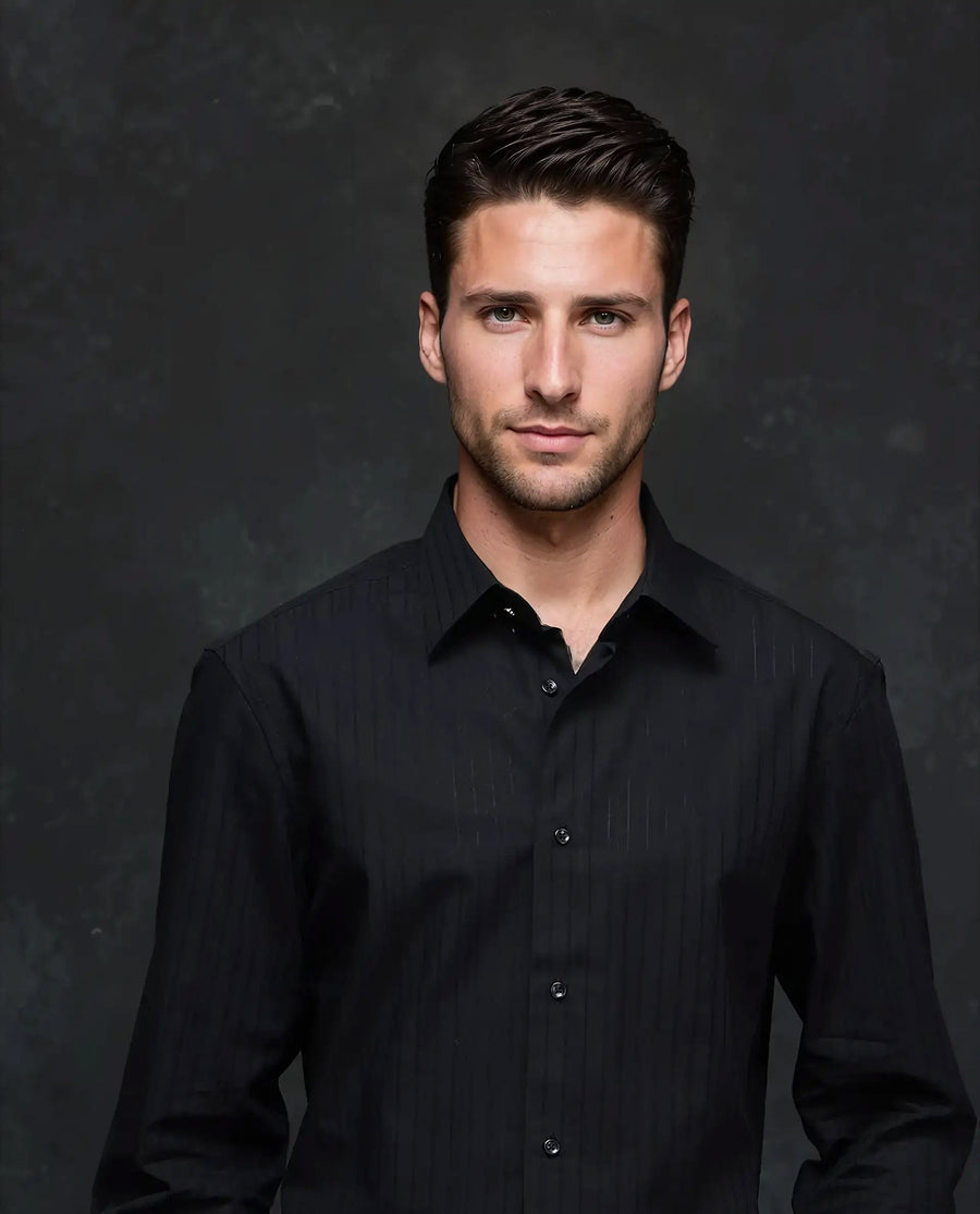 Rare Rabbit Men's Repo Black Cotton Striped Print Regular Fit Full Sleeve Collared Shirt