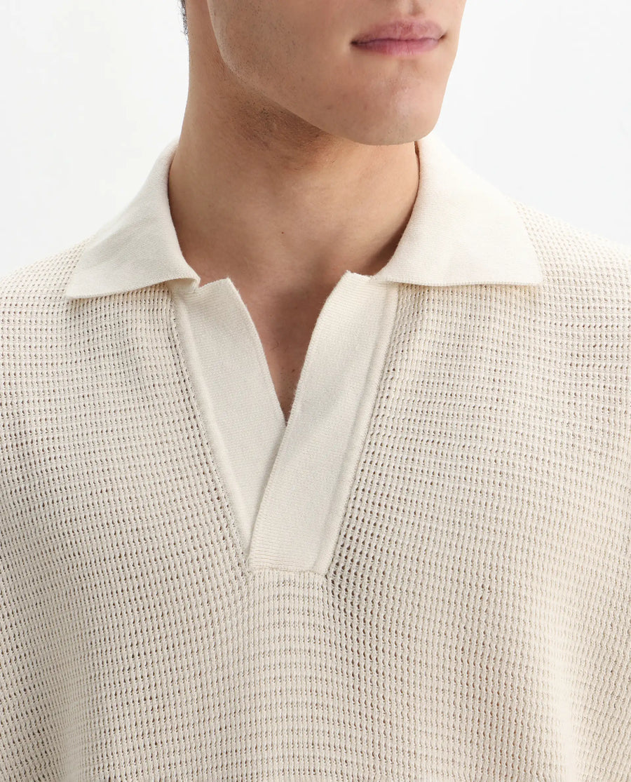 Rare Rabbit Men's Rera Off White Cotton Blend Textured Oversized Fit Half Sleeve Polo
