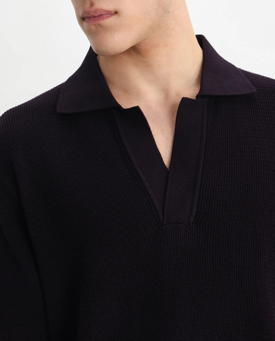 Rare Rabbit Men's Rera Dark Purple Cotton Blend Textured Oversized Fit Half Sleeve Polo
