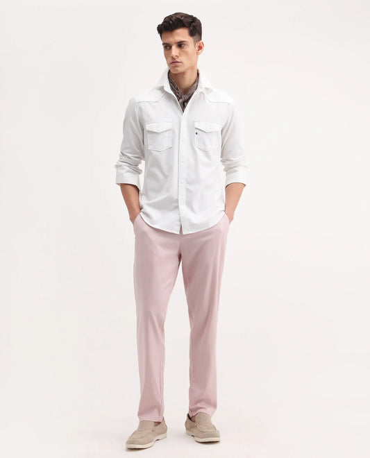 Rare Rabbit Men's Reric Pastel Pink Linen Blend Plain Regular Fit Trouser