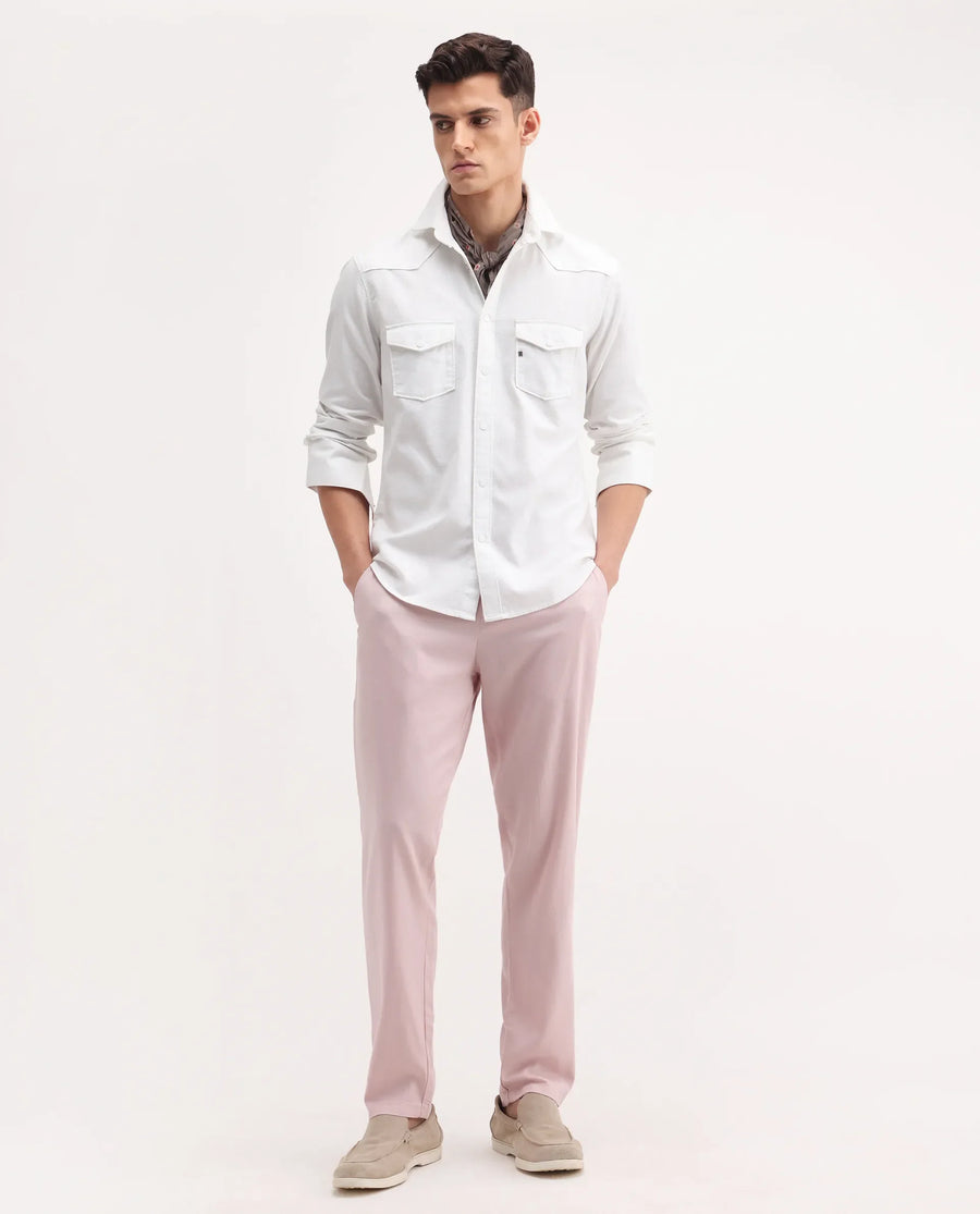 Rare Rabbit Men's Reric Pastel Pink Linen Blend Plain Regular Fit Trouser