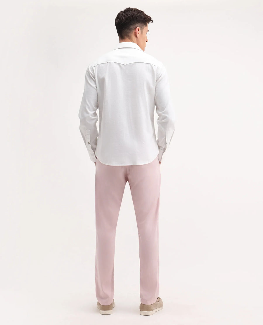 Rare Rabbit Men's Reric Pastel Pink Linen Blend Plain Regular Fit Trouser