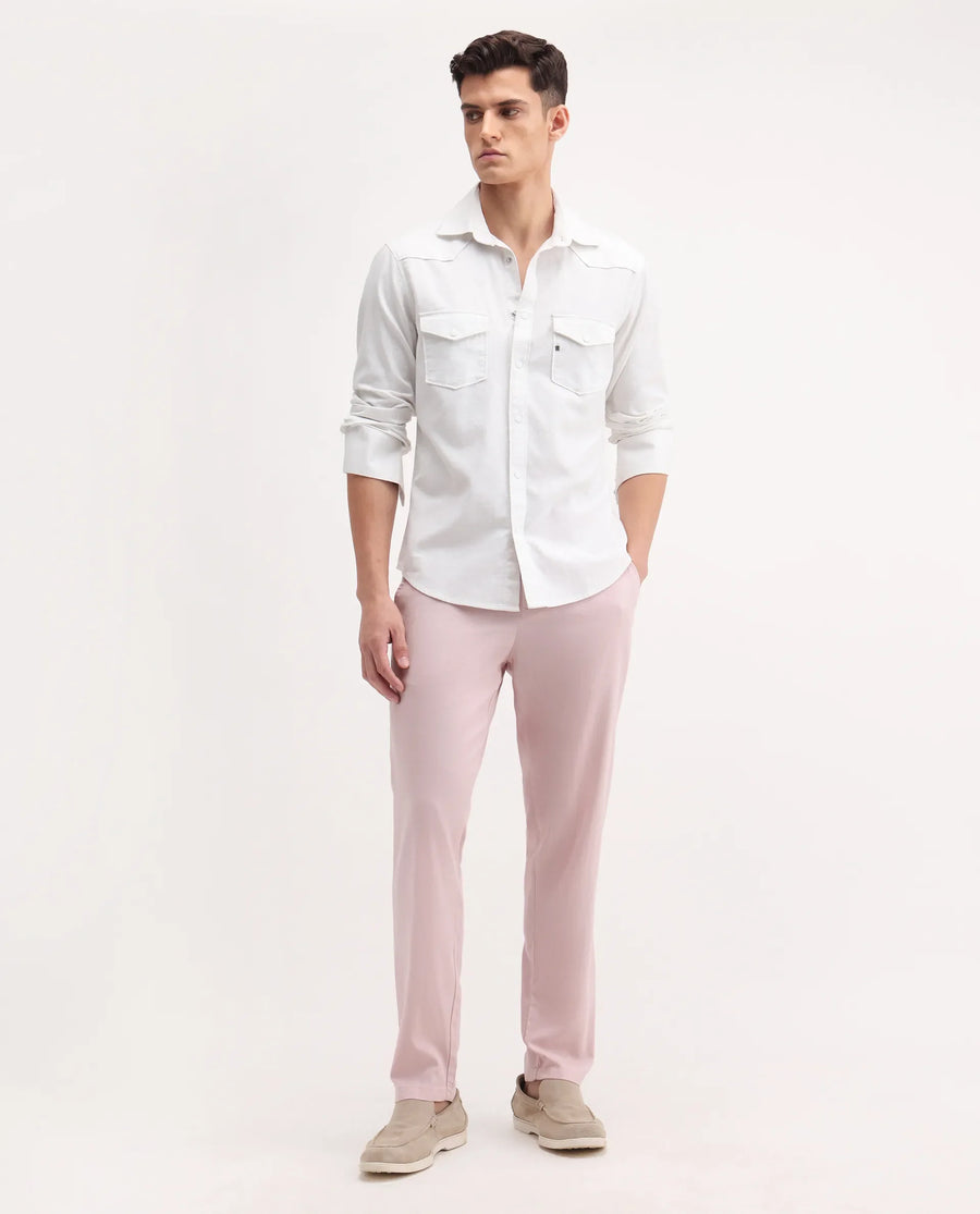 Rare Rabbit Men's Reric Pastel Pink Linen Blend Plain Regular Fit Trouser