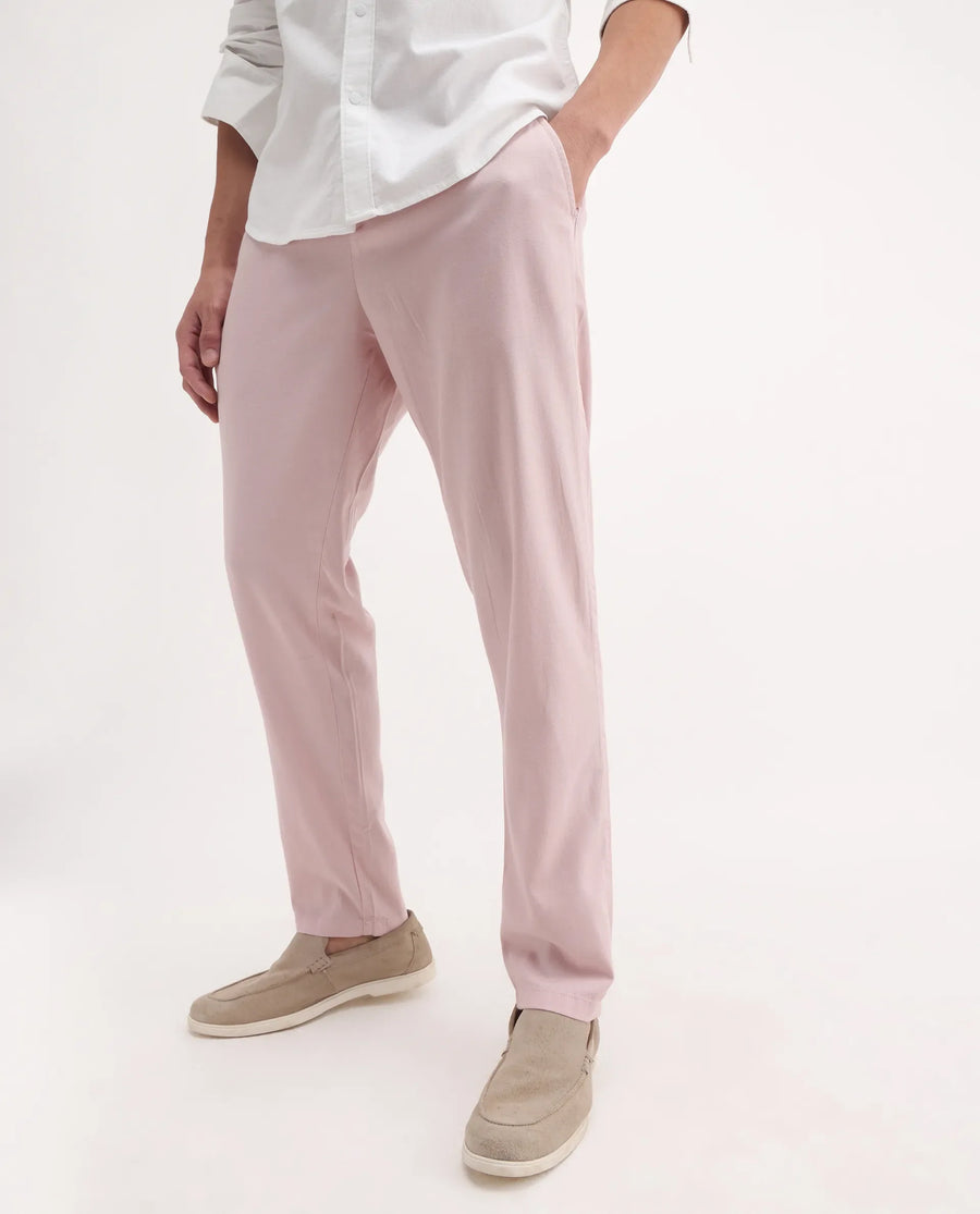 Rare Rabbit Men's Reric Pastel Pink Linen Blend Plain Regular Fit Trouser