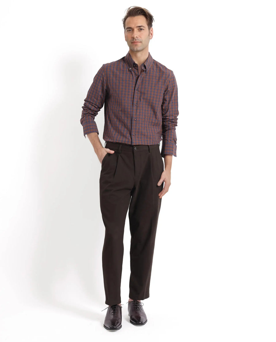 Rare Rabbit Men's Rettos Dark Brown Cotton Checked Print Regular Fit Full Sleeve Collared Shirt